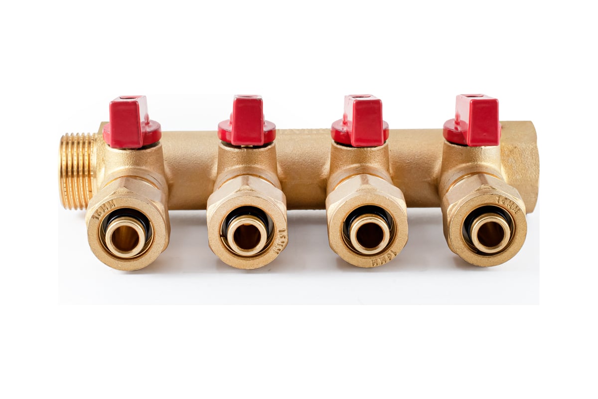 Коллектор с шаровыми кранами PROFACTOR в/н 3/4" х 4 вых 16 цанга PF MVP 266.4