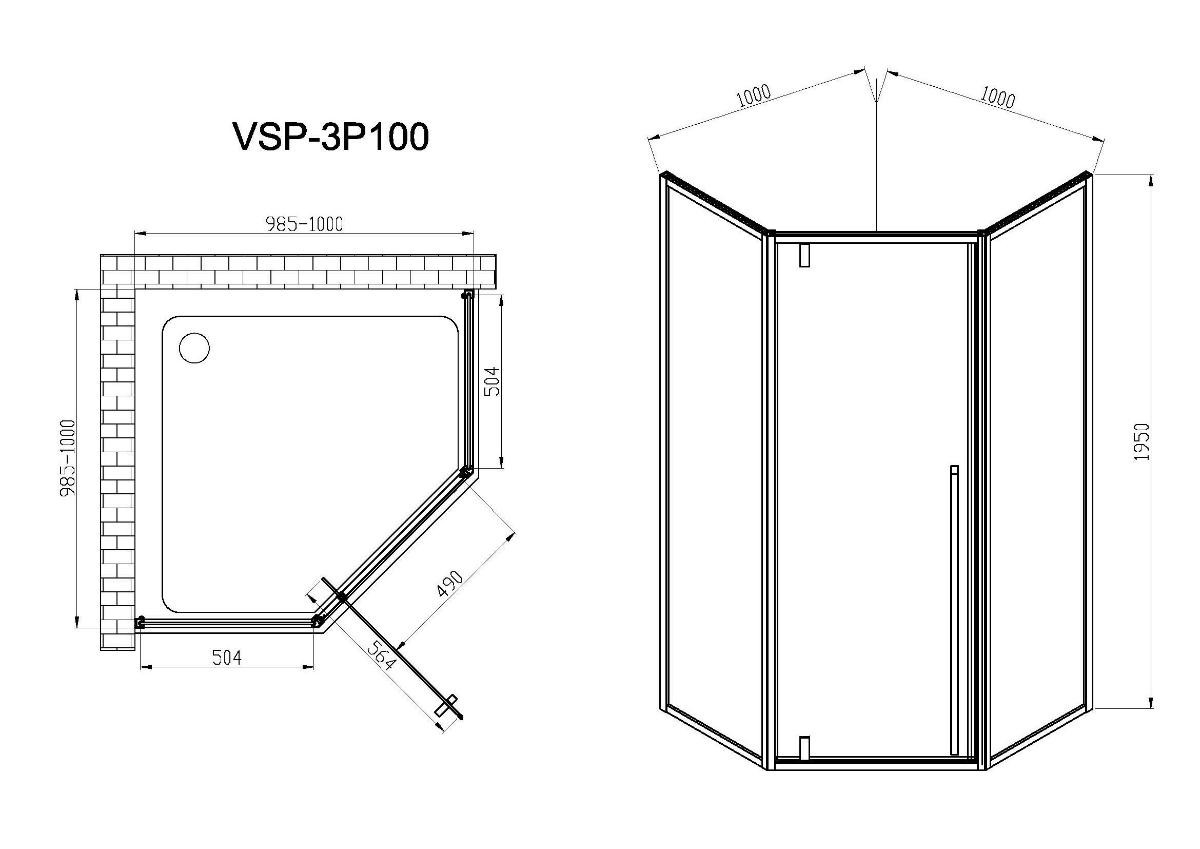 Душевой уголок Vincea Penta VSP-3P100CL 100x100 хром, прозрачное