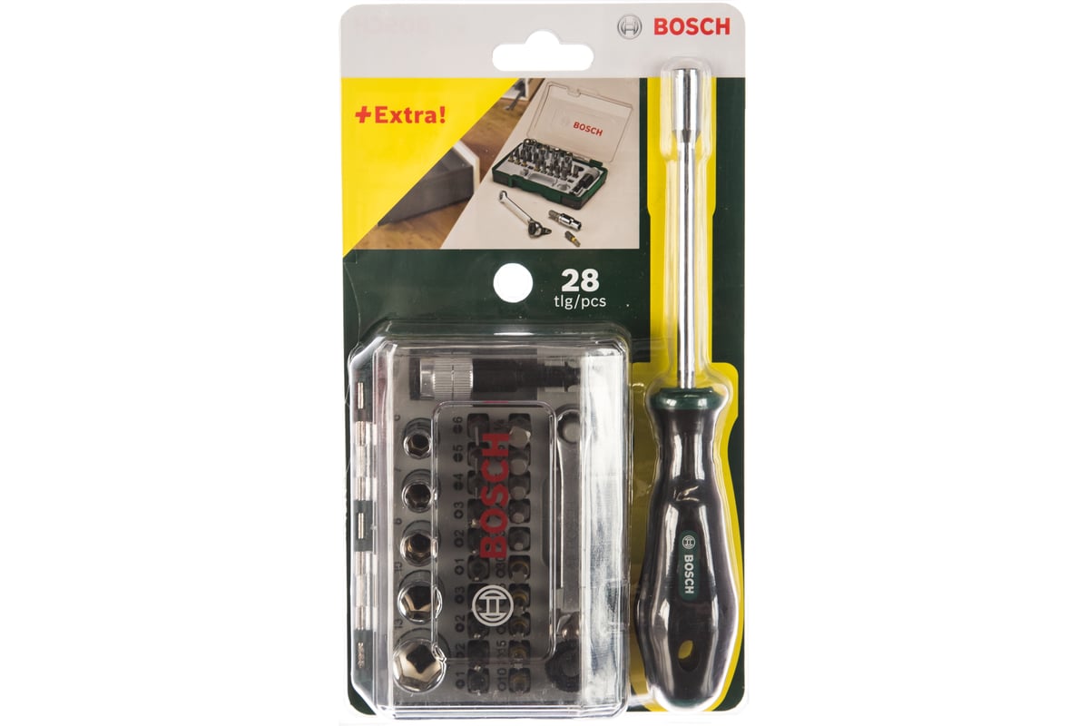 Мини-набор насадок-бит с ключом-трещоткой и ручной отверткой Bosch 2607017331