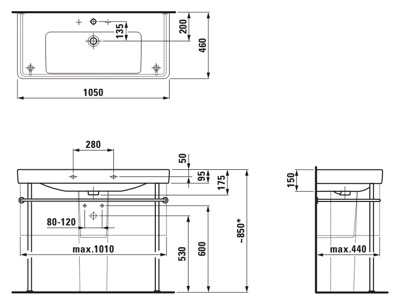 Раковина Laufen Pro S 105 см 8.1396.6.000.104.1