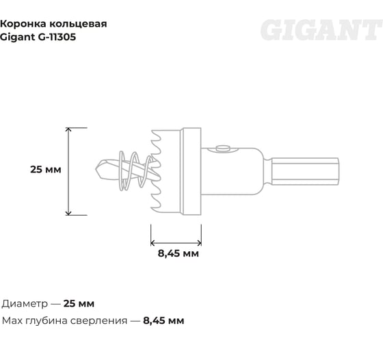 Коронка кольцевая 25 мм Gigant G-11305