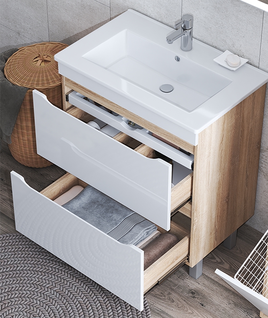 Мебель для ванной Vigo Grani 60 см напольная, 2 ящика, дуб сонома