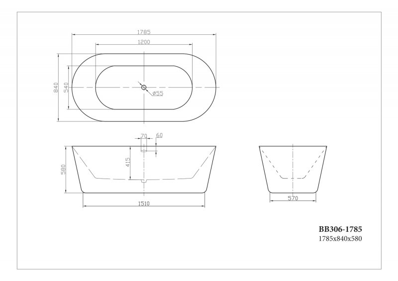 Акриловая ванна BelBagno BB306-1785 178.5x84 белый