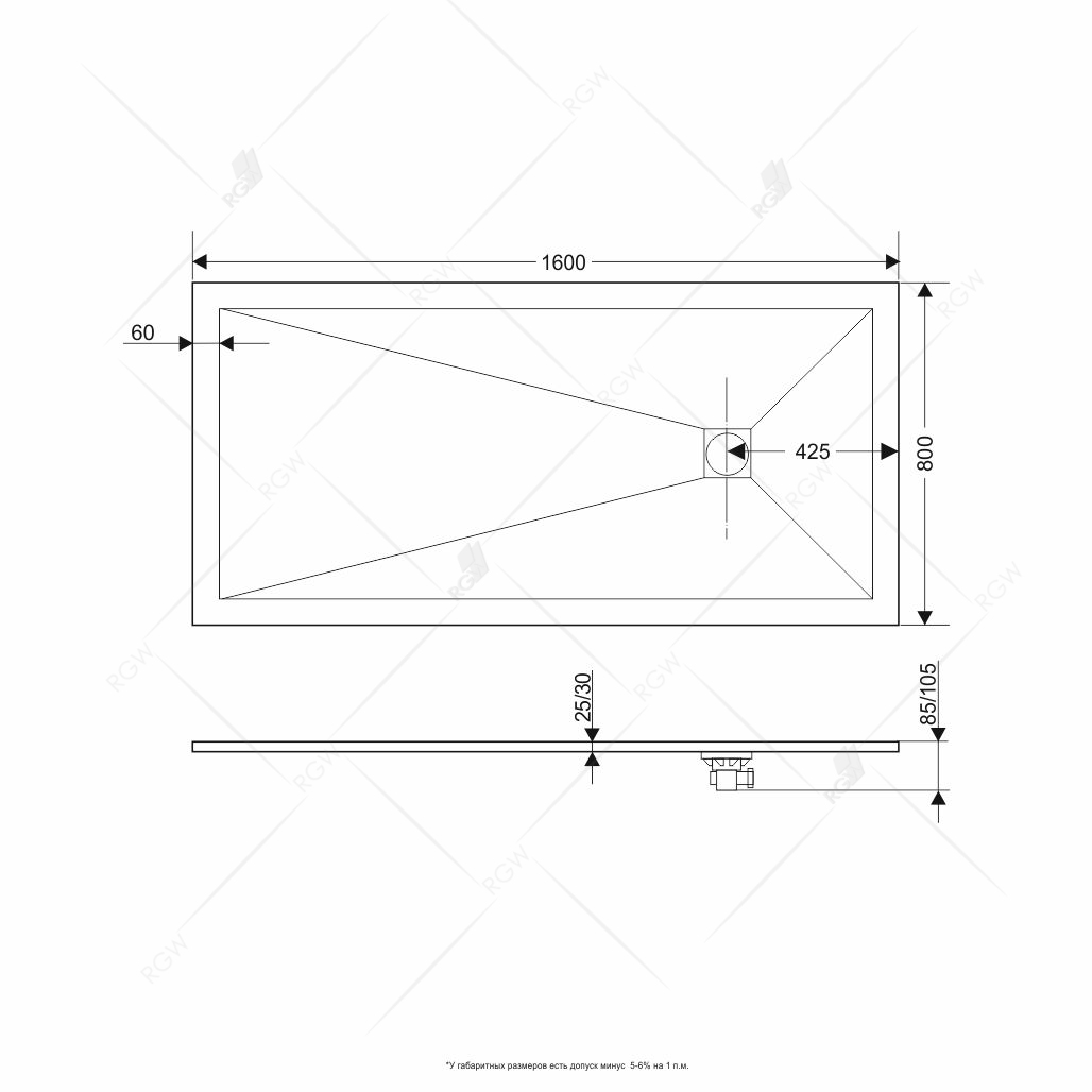 Поддон для душа RGW Stone Tray ST-W 160x80 белый