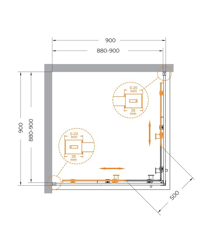 Душевой уголок Cezares Relax 90x90 прозрачный, брашированное золото RELAX-304-A-2-90-C-BORO