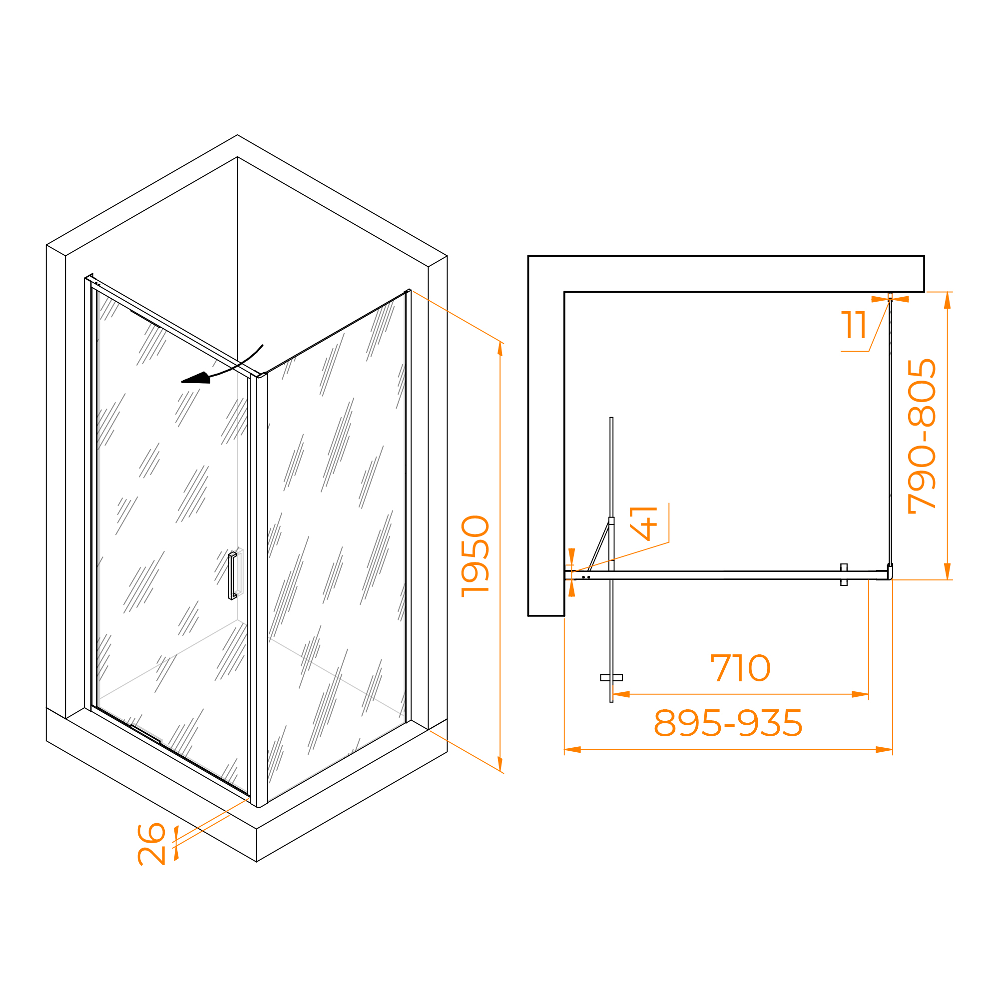 Душевой уголок RGW Stilvol SV-145B (SV-05B + Z-050-2B) 90x80 прозрачное, черный 703214598-14