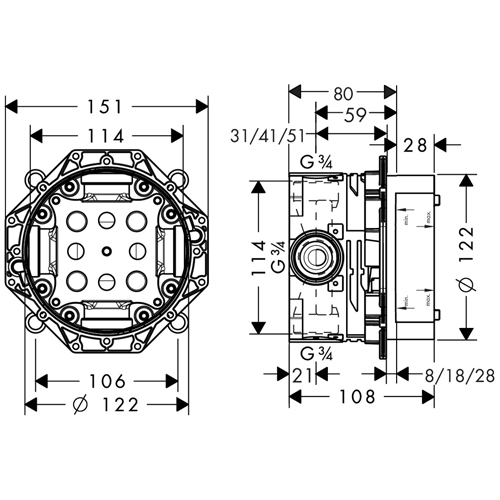 Смеситель Hansgrohe iBox Universal 01800180 внутренняя часть