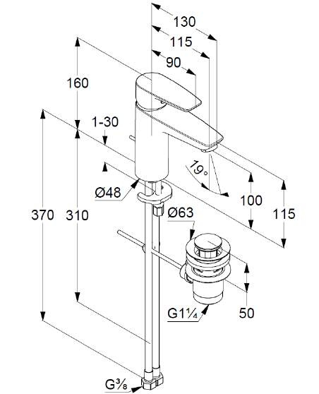 Смеситель для раковины Kludi Pure&Solid 342900575 с донным клапаном