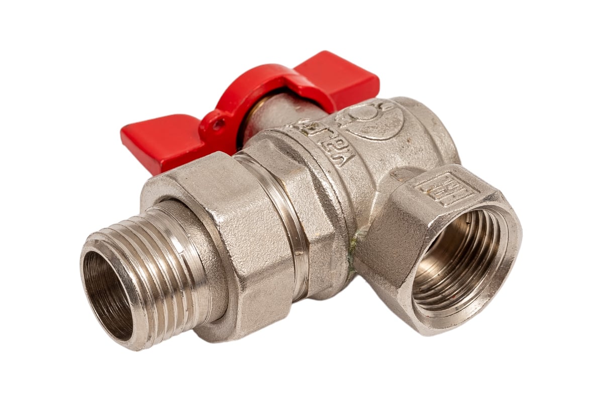Шаровой кран Valfex PREMIUM для воды, угловой, с американкой, 1/2" ВР/НР, бабочка VF.269.NB1.012.PREMIUM