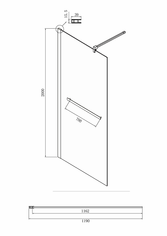 Душевая перегородка Ambassador Walk-In 120x200 15031233 профиль черный