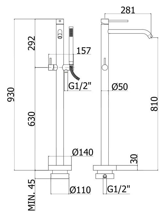 Напольный смеситель Paffoni Light LIG032NO черный матовый