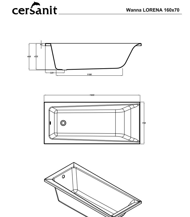 Акриловая ванна Cersanit Lorena 160x70 см