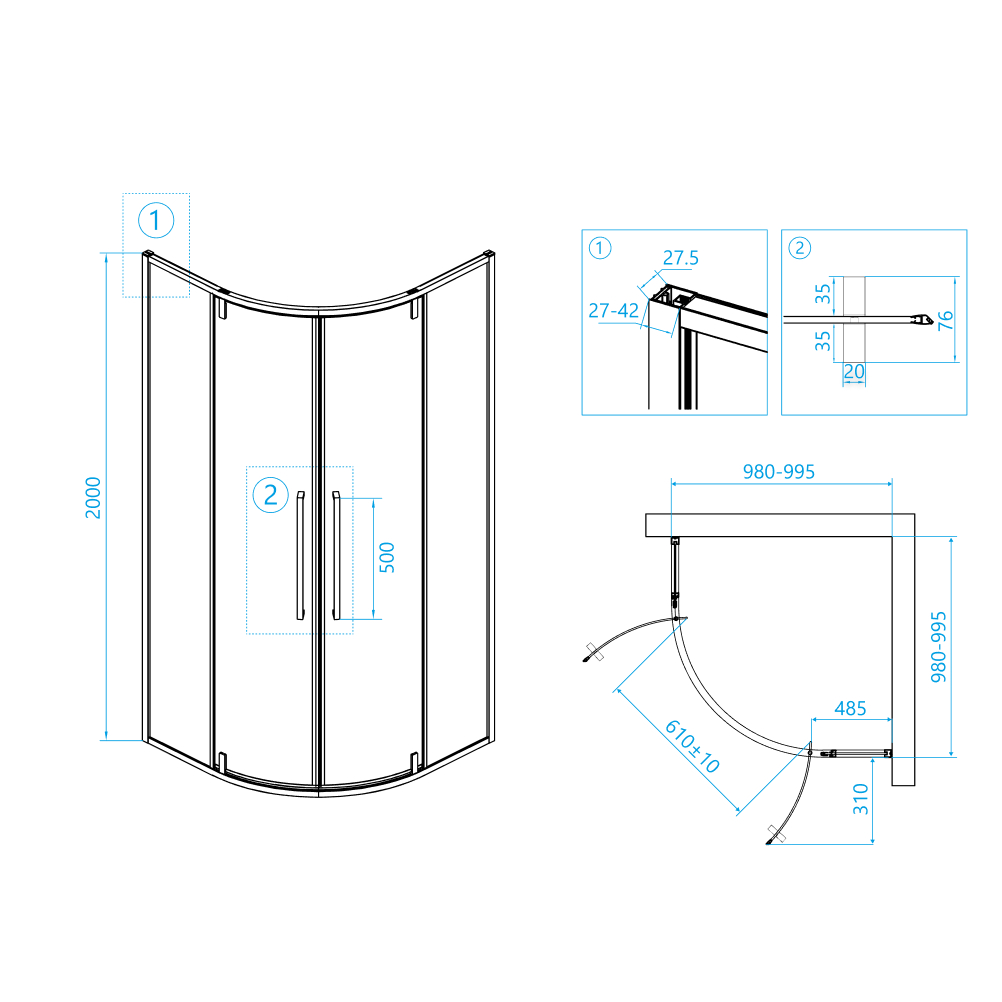 Душевой уголок RGW Stilvol SV-53B 100x100, черный, прозрачное, четверть круга