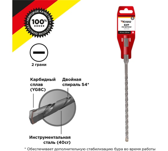 Бур по бетону (5x210x150 мм; SDS-Plus) Kranz KR-91-0830