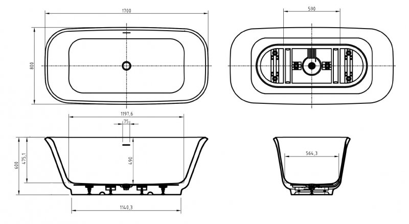 Акриловая ванна BelBagno Due BB702 170x80 см BB702-1700-800-K