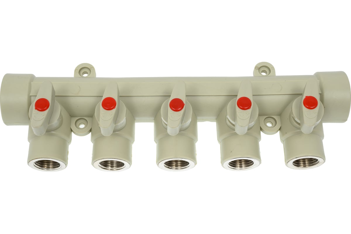 Коллектор с шаровыми кранами Lammin ppr вр 32x1/2x5 7/1 серый Lm31082515032G