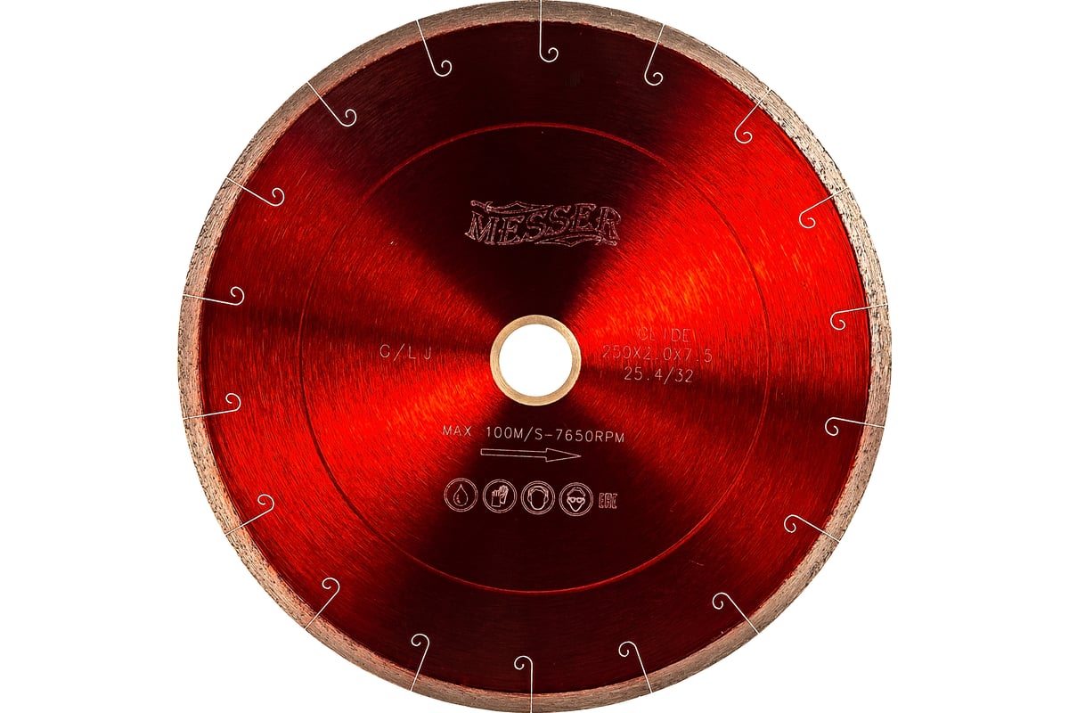 Диск алмазный сплошная кромка с микропазом G/L J-slot по граниту 250D-1.6T-7.5W-25.4/32 Messer 01-24-250