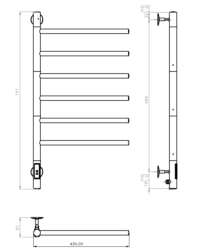 Полотенцесушитель электрический Vincea VTD-1S2CE 43x80 хром