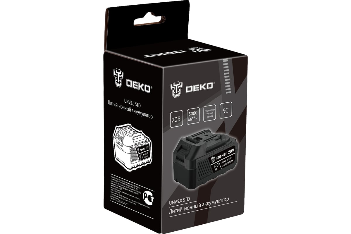 Аккумулятор Deko UNV5.0 STD, Li-ion, 20В, 5.0Аxч 063-4495
