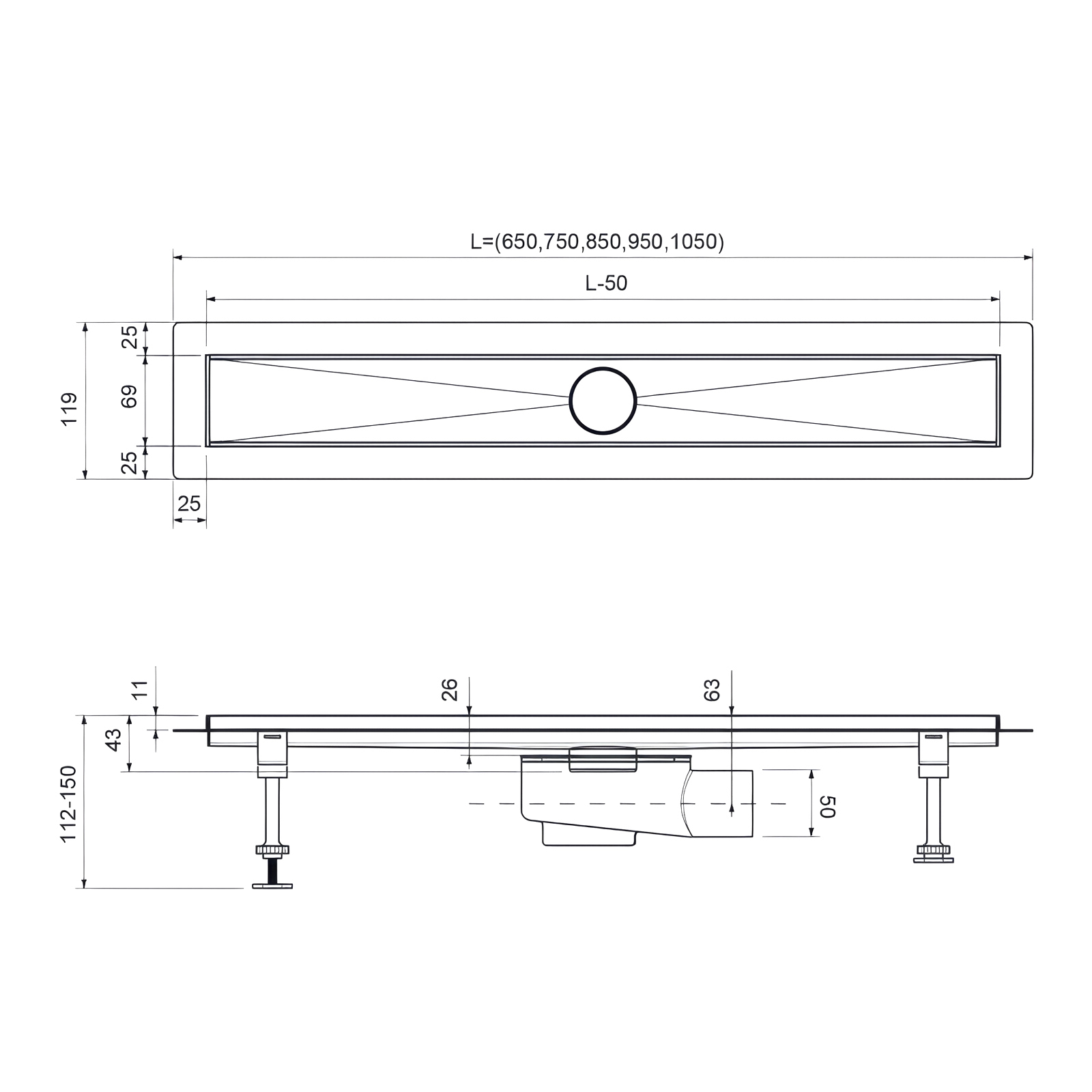 Трап для душа Timo Drain System 800 DS230208/17 80 см, вставка Plate, матовое золото