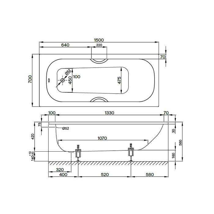 Стальная ванна Bette Form 2941-000 AD PLUS 150x70 BetteGlasur® Plus см с шумоизоляцией