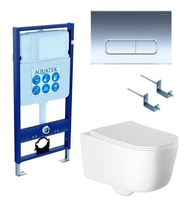 Подвесной унитаз SET Aquatek Лугано-016 4в1, кнопка хром