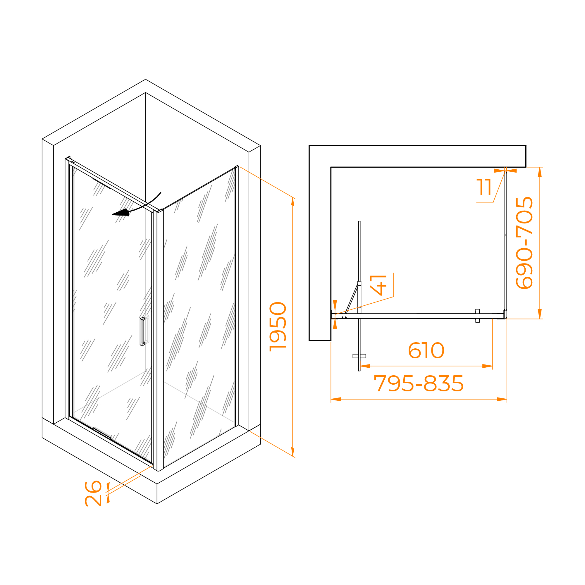 Душевой уголок RGW Stilvol SV-145B (SV-05B + Z-050-2B) 80x70 прозрачное, черный 703214587-14