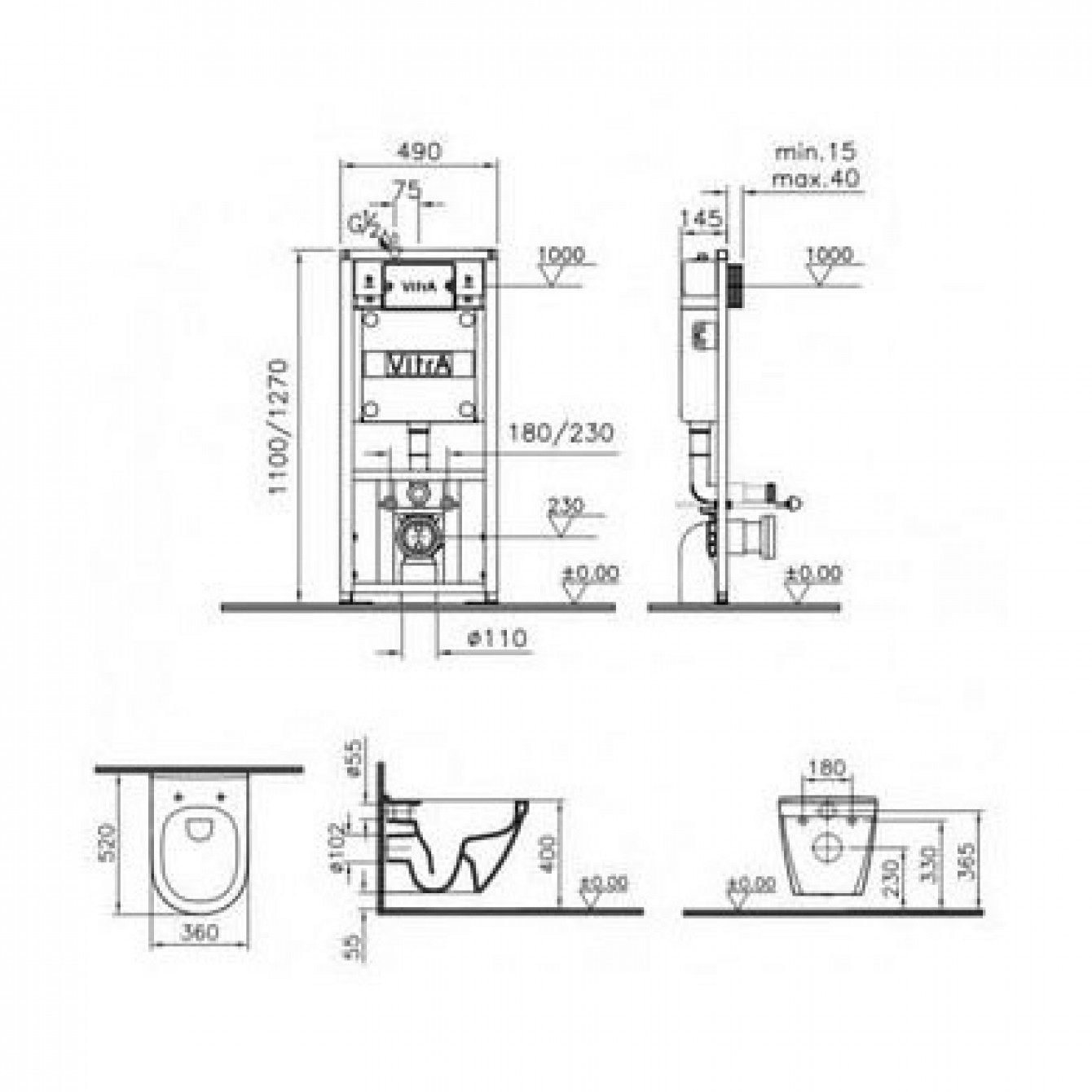 Подвесной унитаз VitrA S50 9003B003-7201 комплект с инсталляцией VitrA V12, кнопка Loop O глянцевый хром, сиденье микролифт