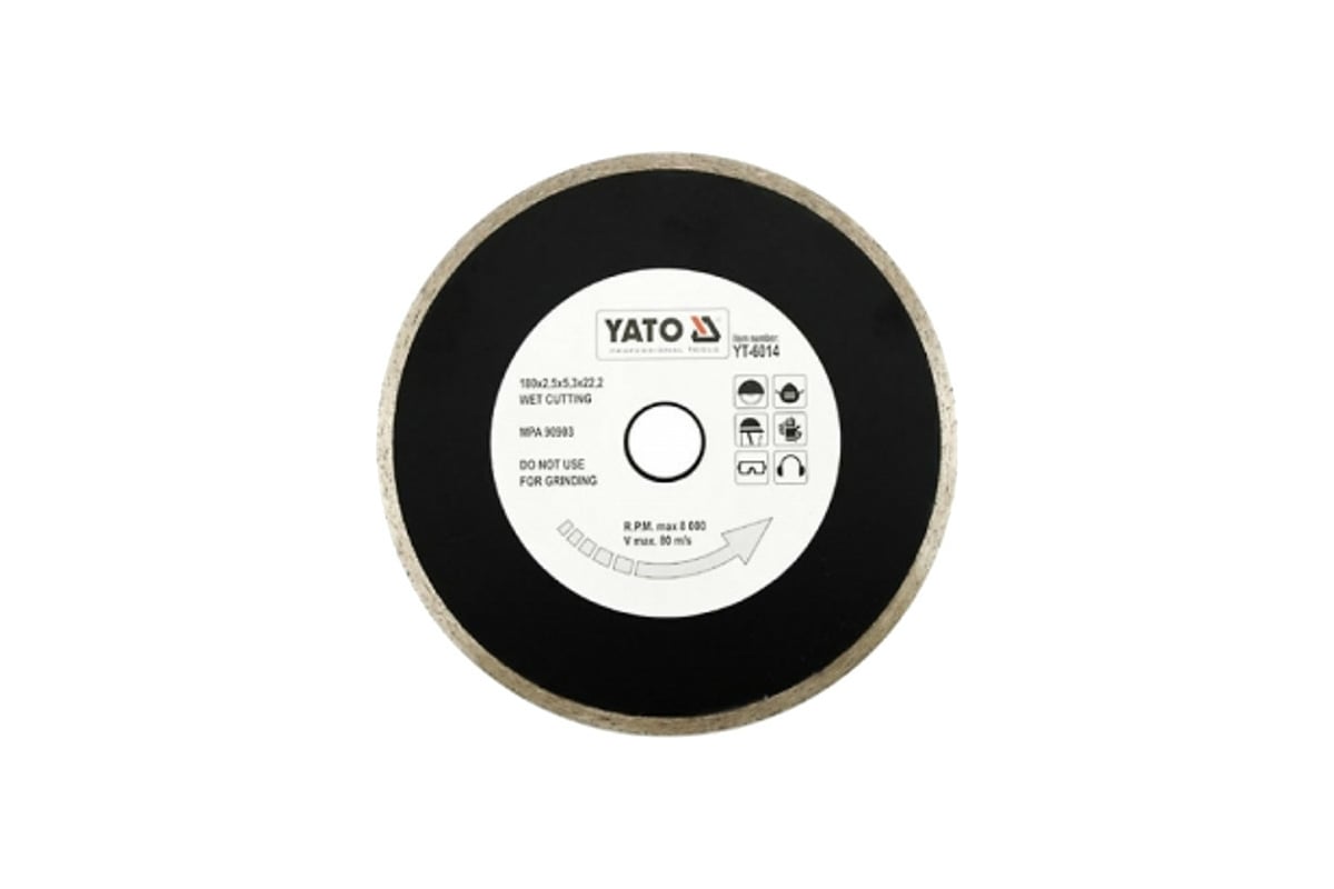 Диск алмазный отрезной (180х22.2 мм; мокрая резка) Yato YT-6014