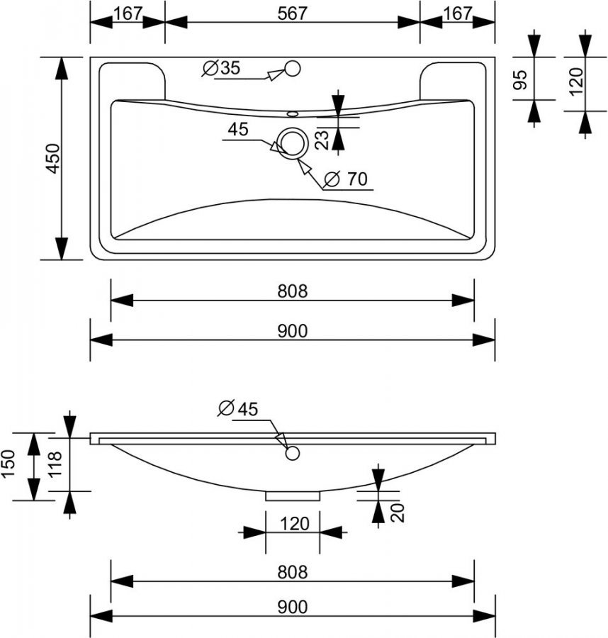 Тумба с раковиной Style Line Атлантика 90 см подвесная