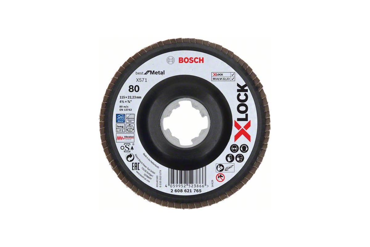Круг лепестковый X571 по металлу (115 мм; X-LOCK; G80) Bosch 2608621765