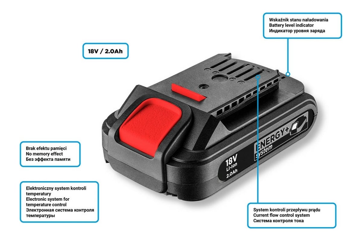 Аккумуляторная батарея Energy+ 18 V, Li-Ion, 2.0 Ач Graphite 58g001