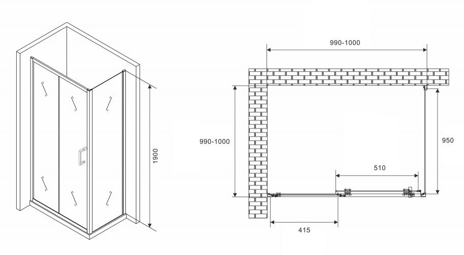 Душевой уголок Abber Schwarzer Diamant AG30100B5-S100B5 100x100 профиль черный