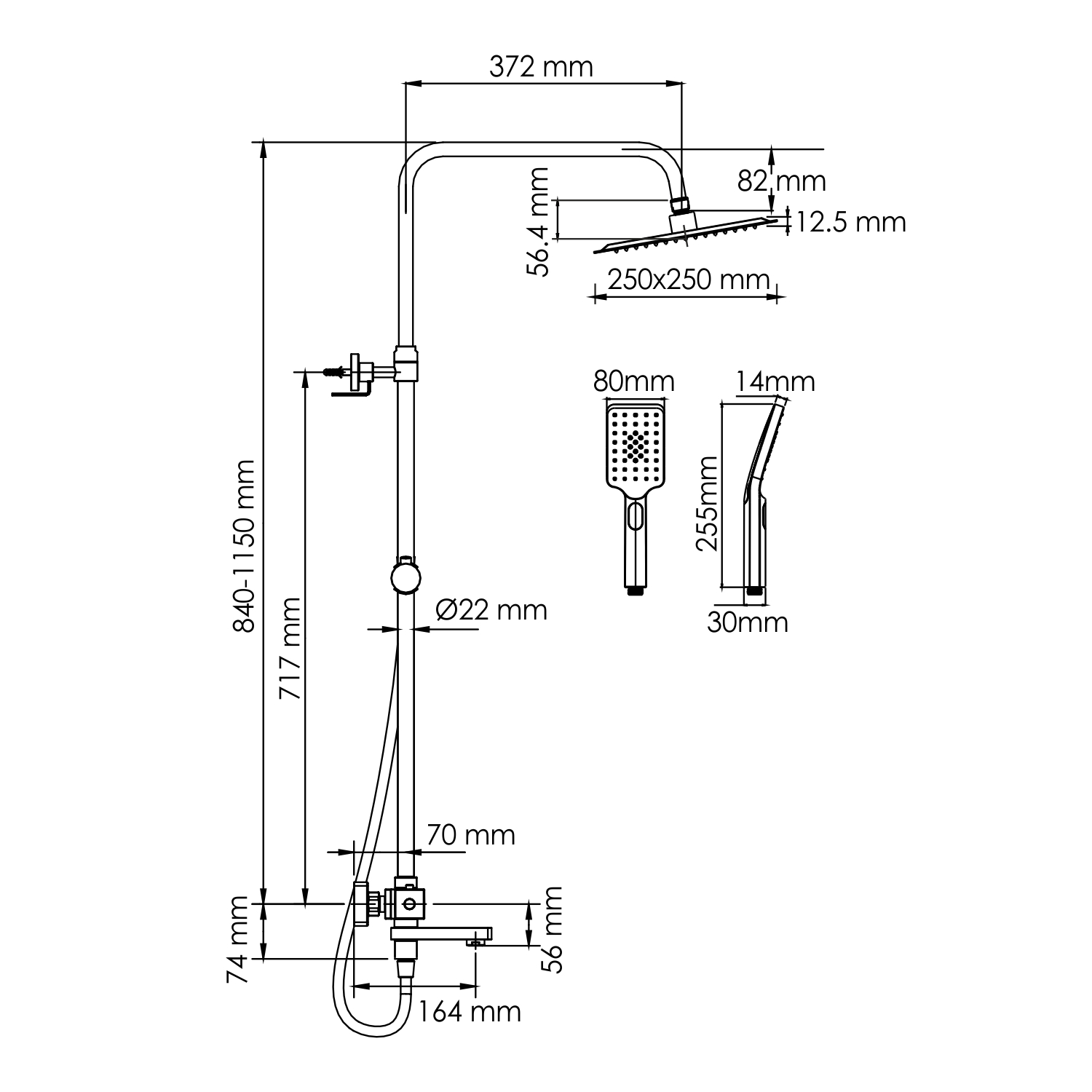 Душевая стойка WasserKRAFT A299.255.130.BM Thermo с термостатом, черный