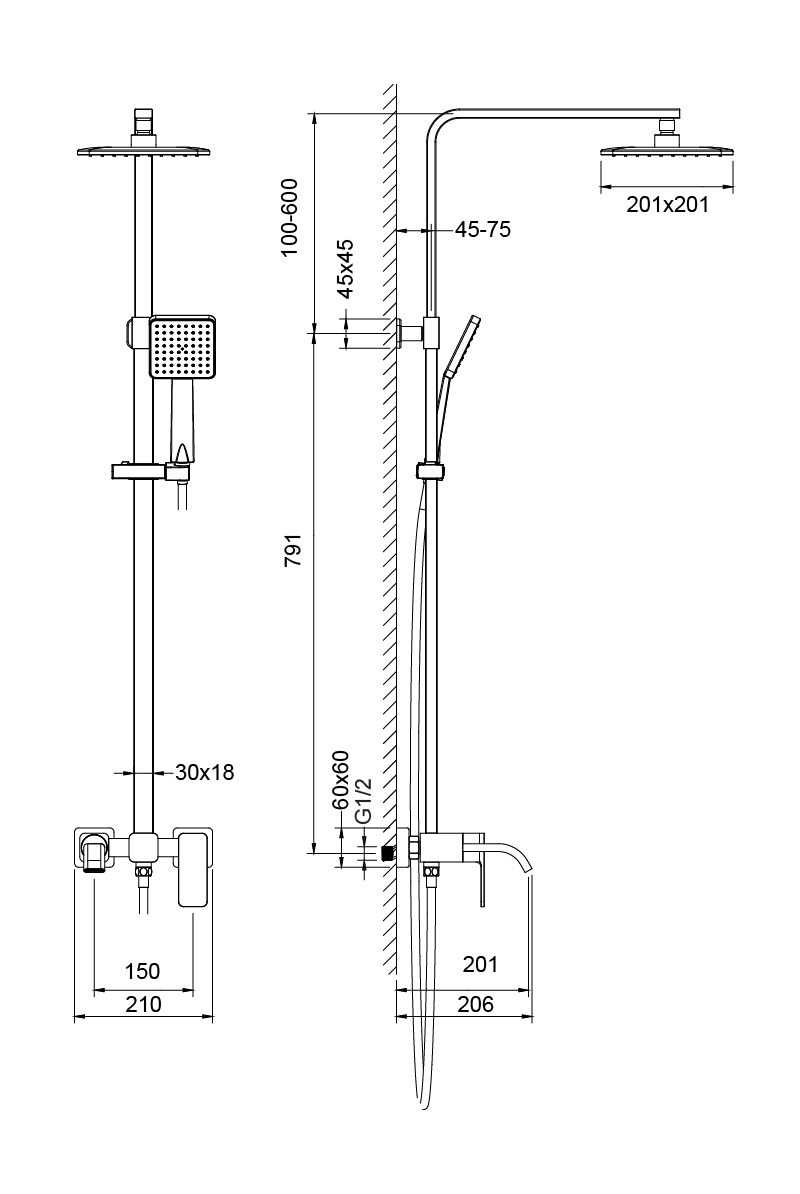 Душевая стойка Timo Selene SX-1013/03 черный матовый