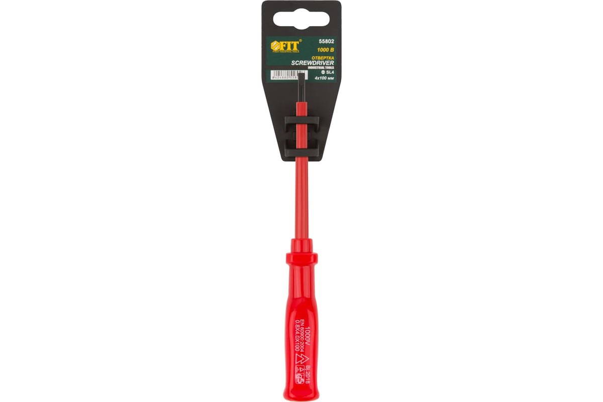 Изолированная отвертка CrV 1000V 4х100 мм FIT 55802
