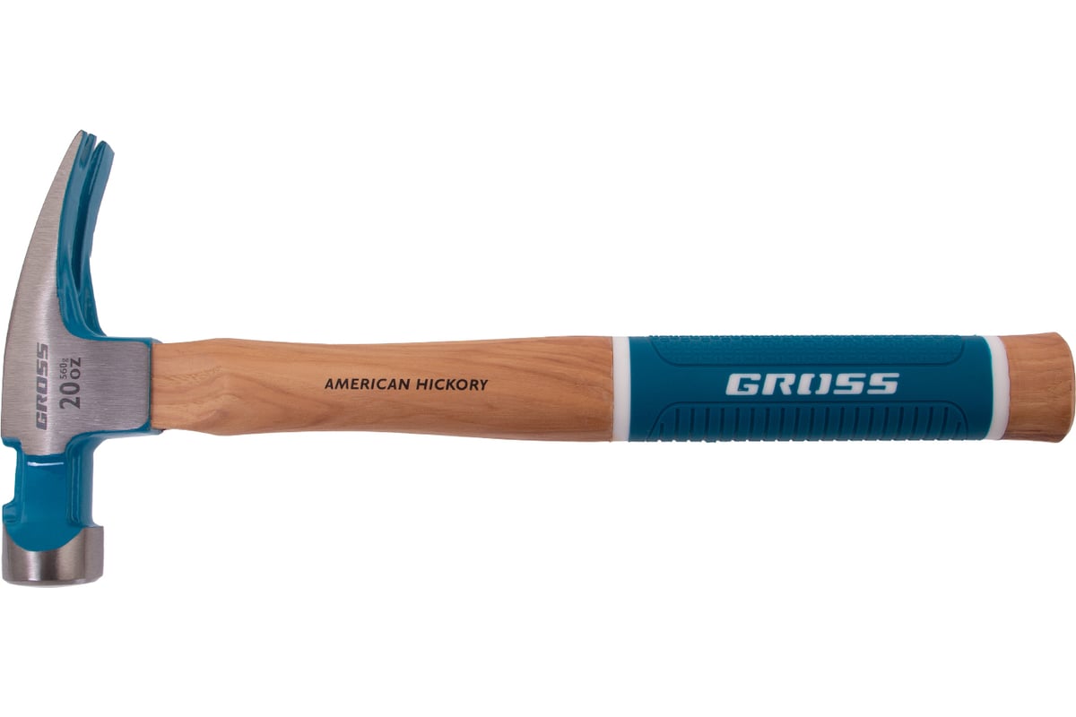 Молоток-гвоздодер Gross 560 г, угол 75, магнит, обрезиненная рукоятка american hickory 10419
