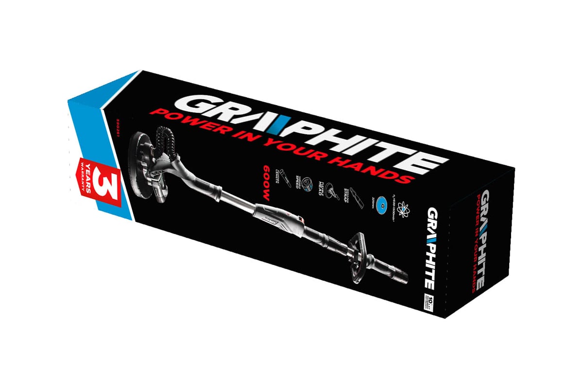 Шлифовальная машина для гипса Graphite 600Вт, диск 225 мм, сумка 59G261
