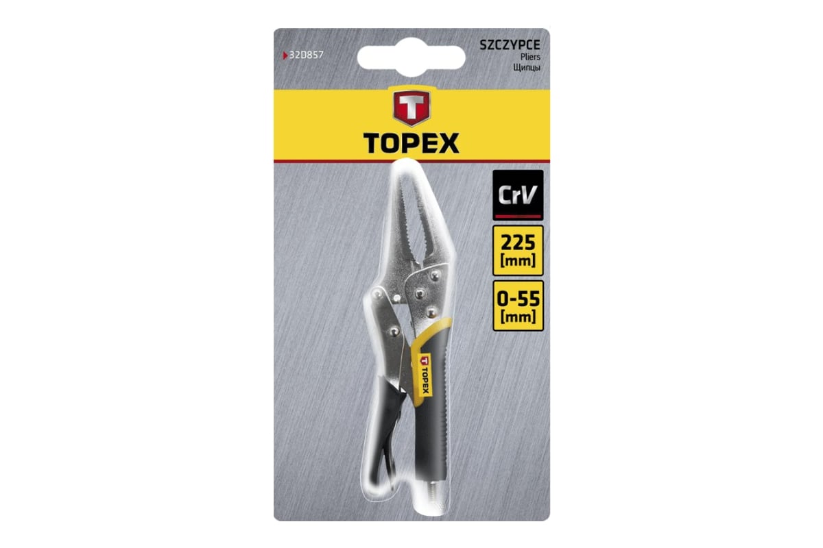 Зажимные удлиненные клещи Topex 225 мм, 0-55 мм 32D857