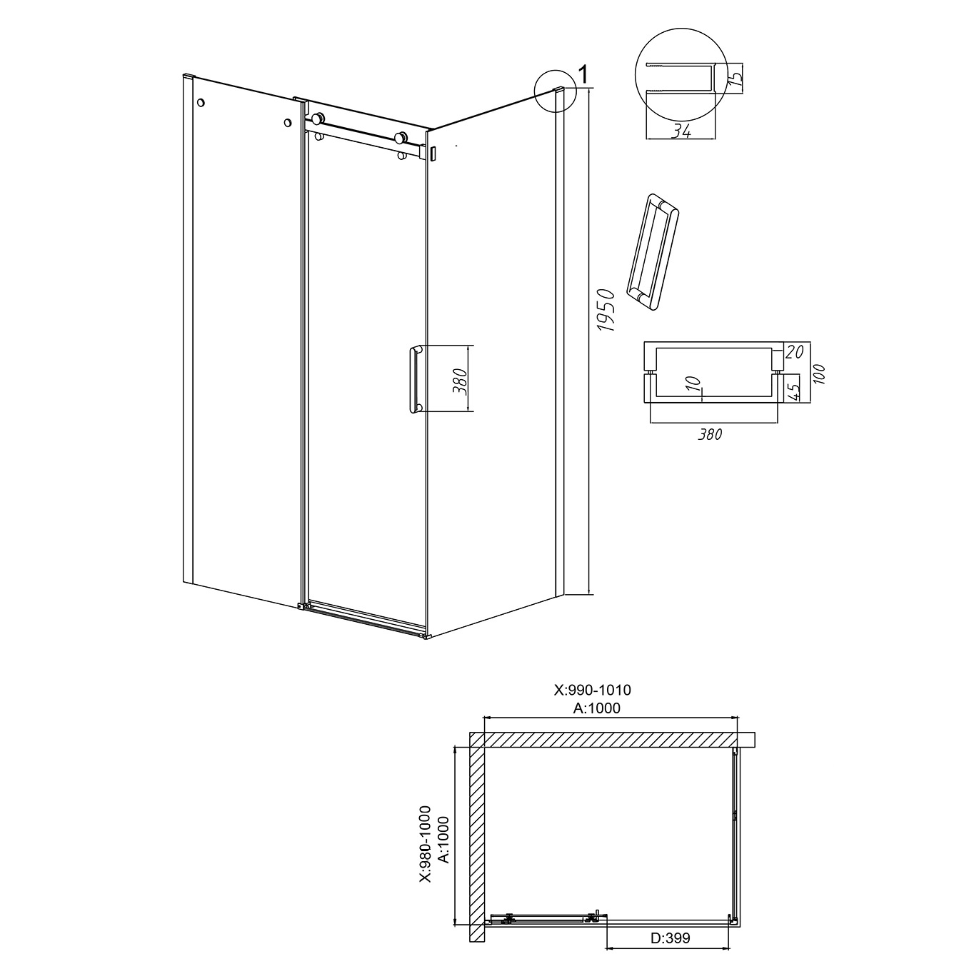 Душевой уголок Grossman Classic 120.K33.04.1010.21.00 100x100 прозрачный, черный матовый