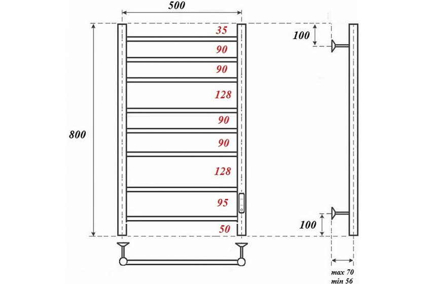 Полотенцесушитель электрический Point PN10858W П8 50x80 диммер справа, белый