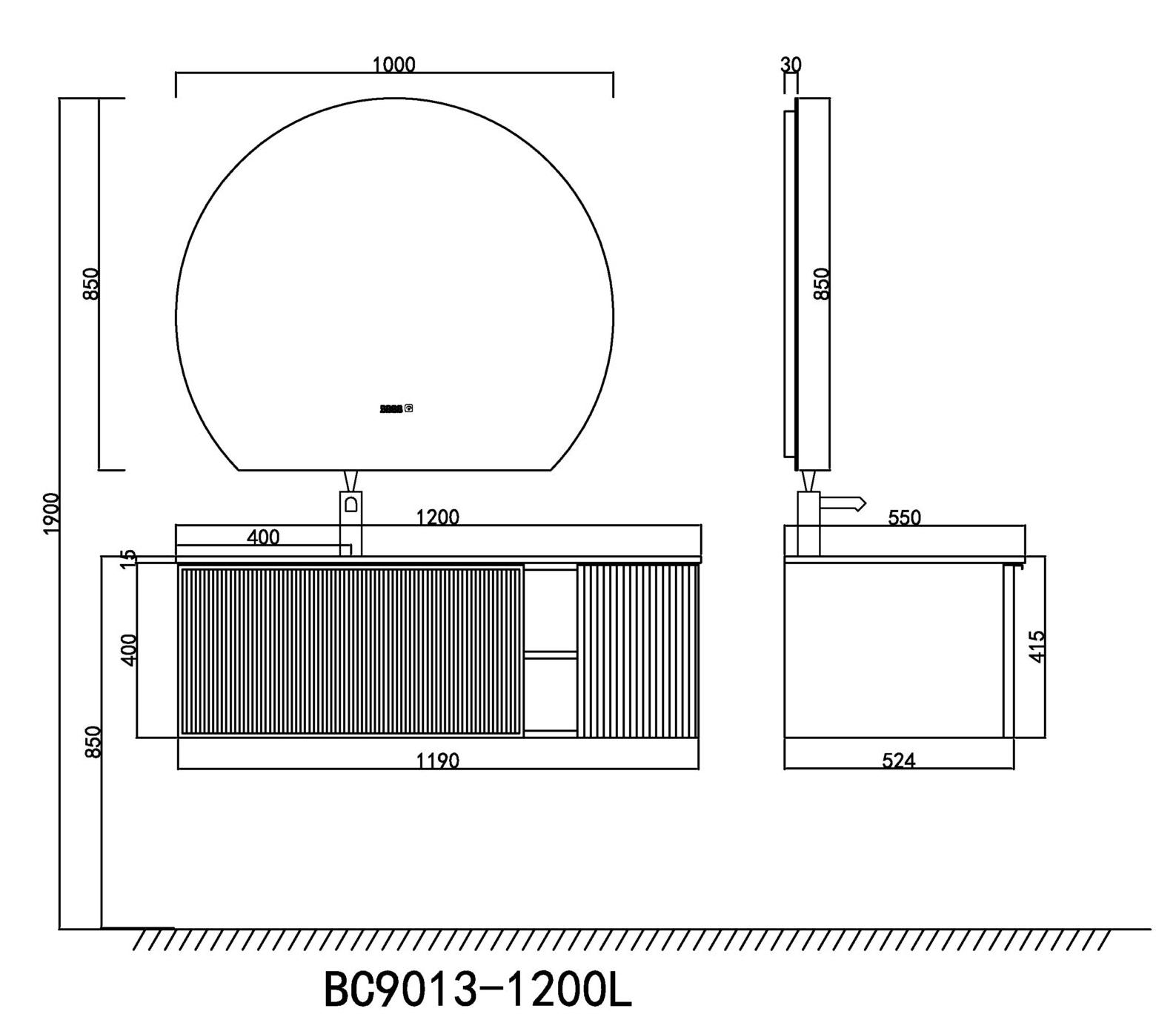 Мебель для ванной Orans BC-9013-1200L 120 см с подсветкой, Matt Deep Ocean