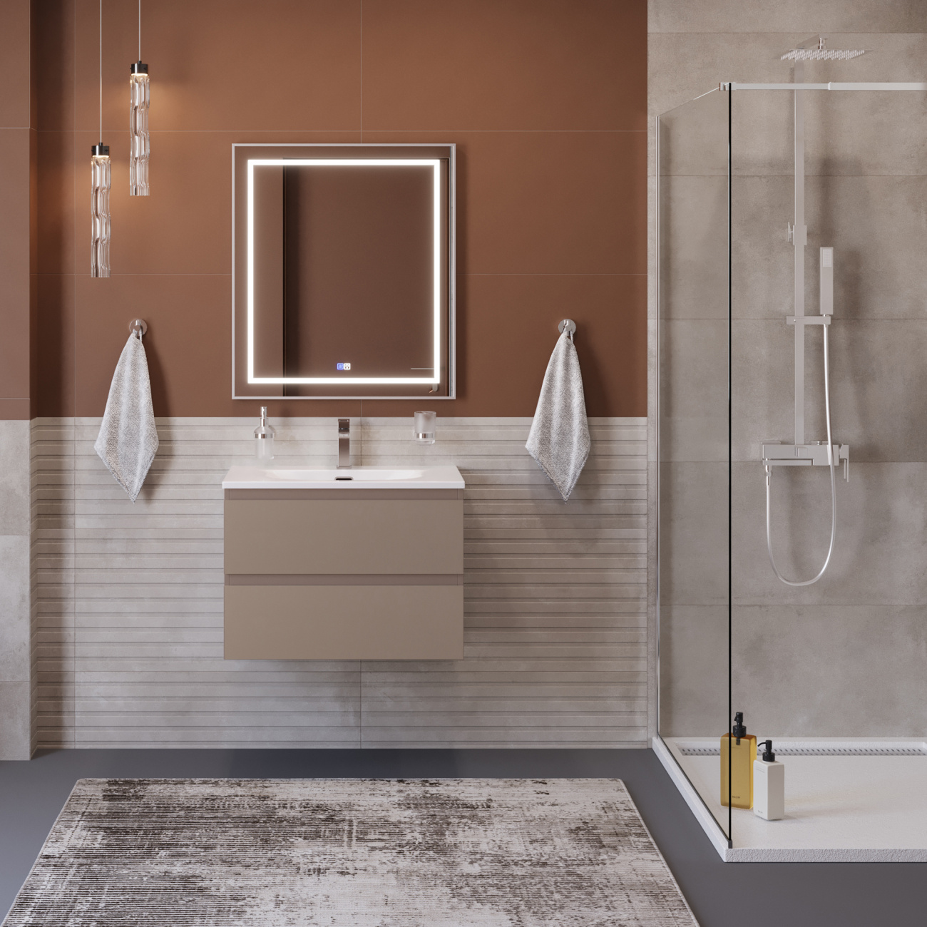 Тумба с раковиной BelBagno Kraft 60 см эмаль, Бежевый матовый