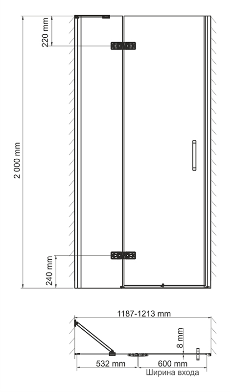 Душевая дверь WasserKRAFT Aller 10H05LBLACK 120x200 левая