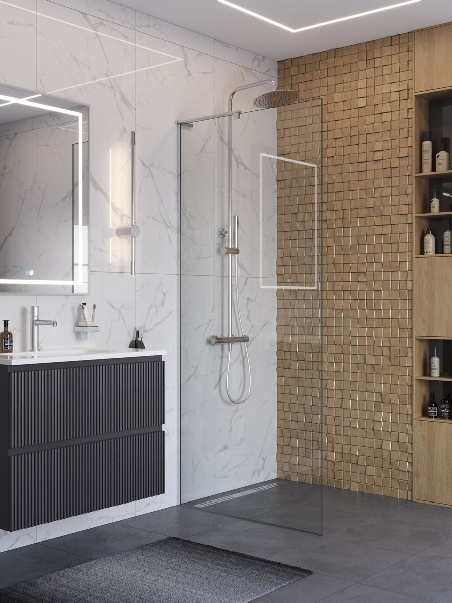 Душевая перегородка Belbagno UNO-L-1-TB-90-C-Cr 90x200 прозрачная, хром