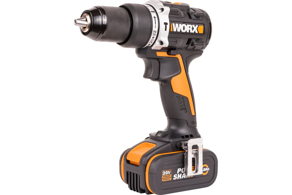 Ударная аккумуляторная дрель-шуруповерт Worx 60 Нм, 20 В, бесщеточная, 4 Ач x 2, ЗУ 2 А, кейс WX352.1