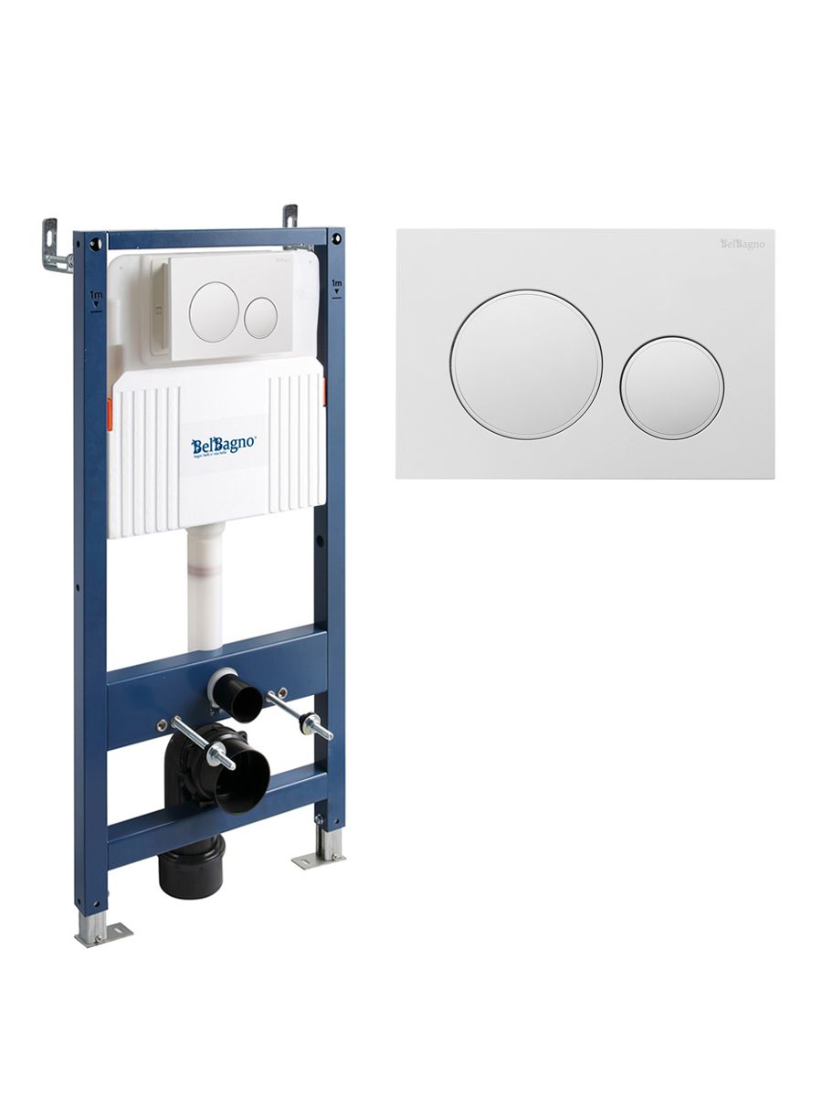 Инсталляция для унитаза BelBagno BB-101-M-BC с кнопкой, белый глянец