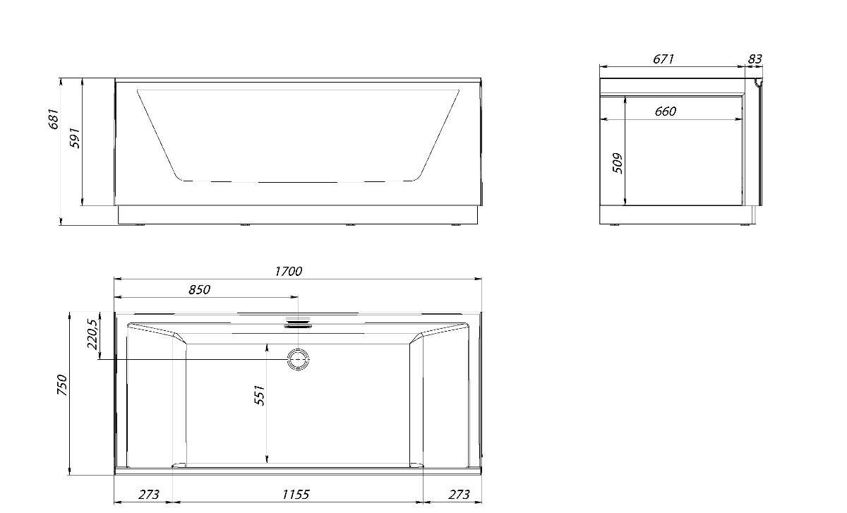 Акриловая ванна Aima Neo 170x75, 1 стекло