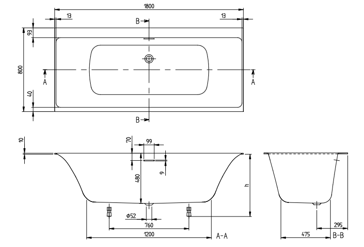 Квариловая ванна Villeroy&Boch Subway 3.0 UBQ180SBW2DV-01 180x80 см