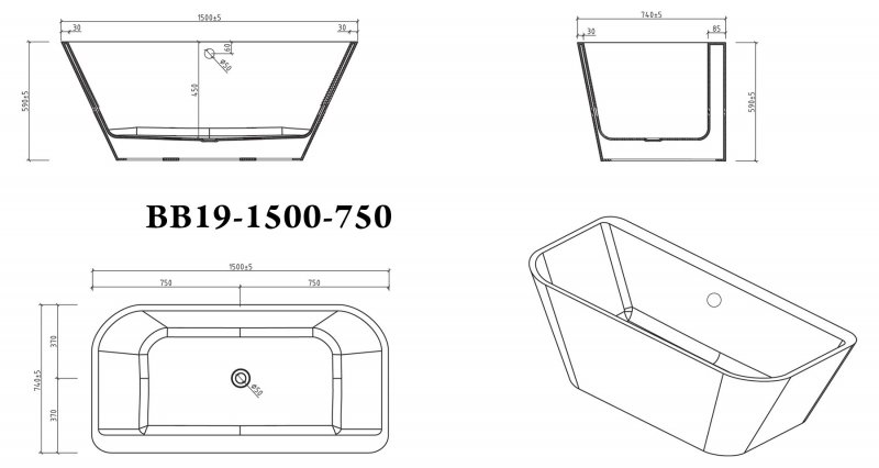 Акриловая ванна BelBagno BB19-1500-750 150x75 белый